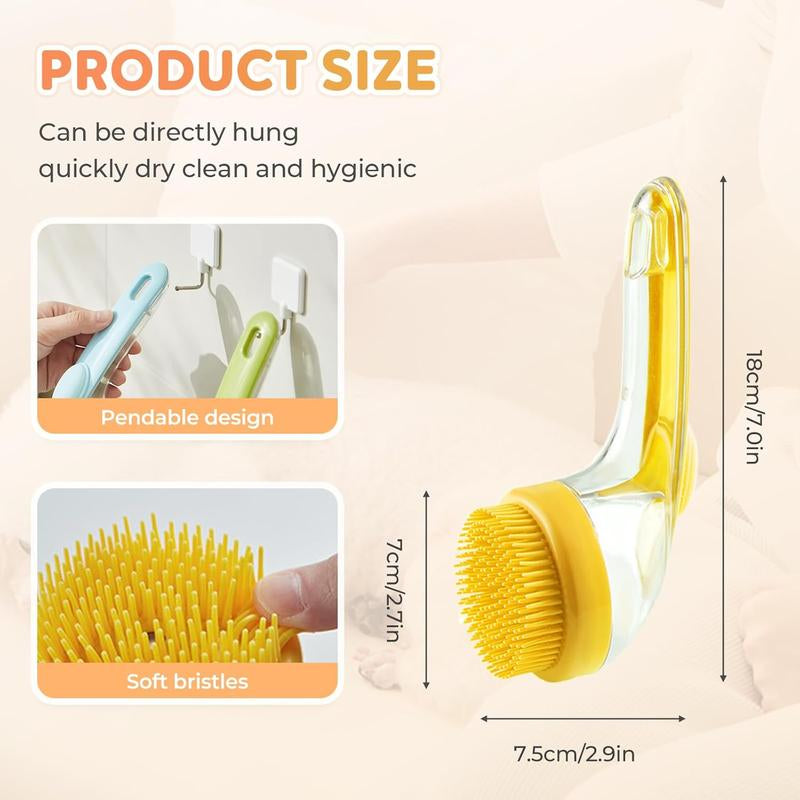Pet Bath Brush 2 in 1 Dog Bath Brush with Built-In Shampoo Dispenser Multi-Functional Dog Bath Brush for Long & Short Haired Dogs Cats Shower