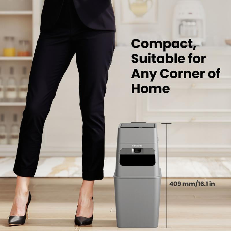 Neakasa Pooguard Waste Disposal Receptacles, 9.2L Trash Can for Cat Litter, Dog Waste & Diapers, with Viewing Window, Wider Opening, and 4-Month Refill (Gray)