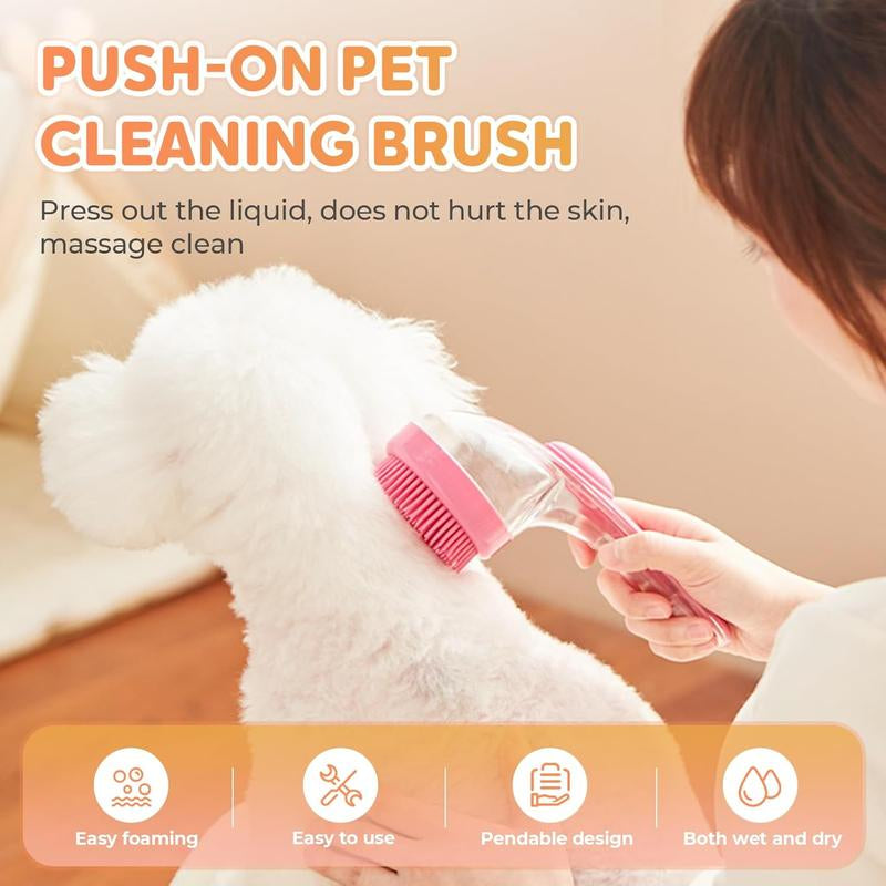 Pet Bath Brush 2 in 1 Dog Bath Brush with Built-In Shampoo Dispenser Multi-Functional Dog Bath Brush for Long & Short Haired Dogs Cats Shower