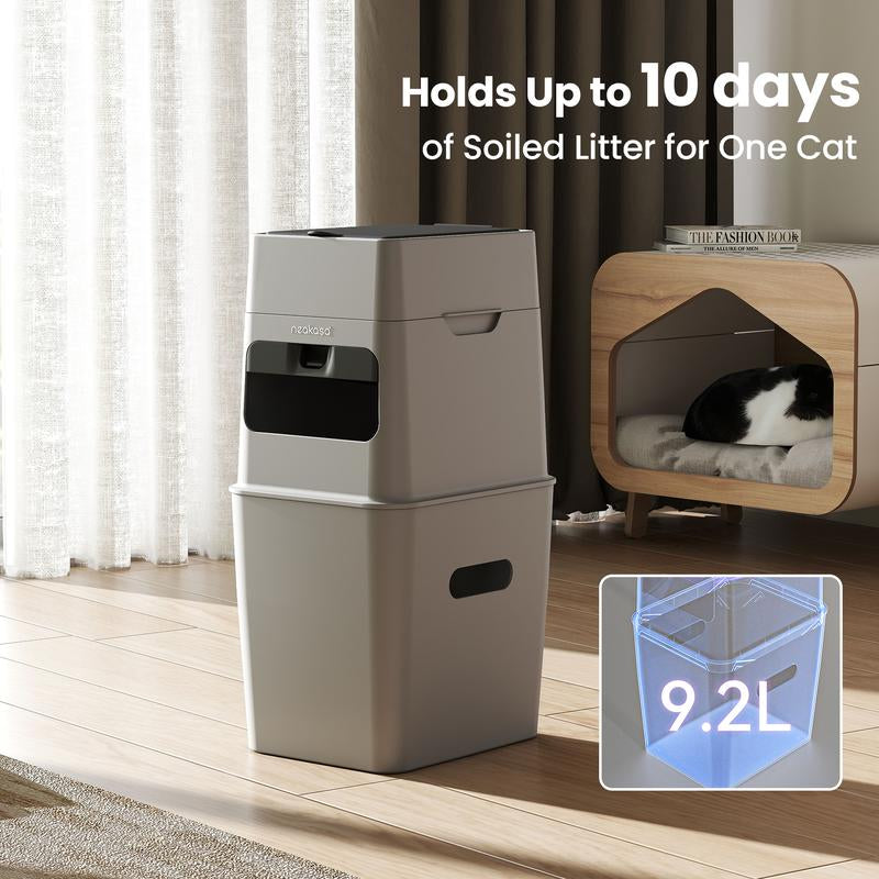 Neakasa Pooguard Waste Disposal Receptacles, 9.2L Trash Can for Cat Litter, Dog Waste & Diapers, with Viewing Window, Wider Opening, and 4-Month Refill (Gray)