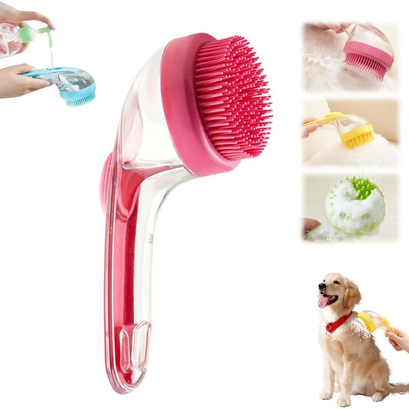 Pet Bath Brush 2 in 1 Dog Bath Brush with Built-In Shampoo Dispenser Multi-Functional Dog Bath Brush for Long & Short Haired Dogs Cats Shower